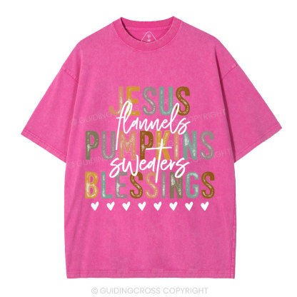 Jesus Pumpkins Blessings Christian Washed T-Shirt