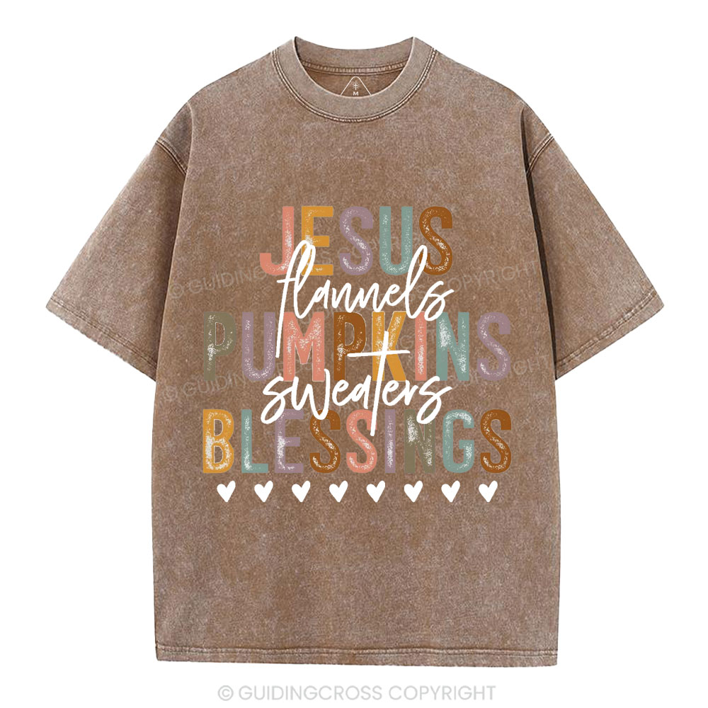 Jesus Pumpkins Blessings Christian Washed T-Shirt