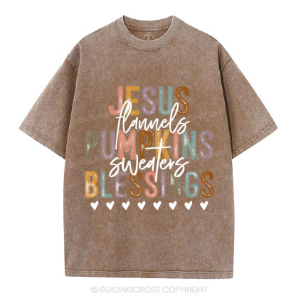 Jesus Pumpkins Blessings Christian Washed T-Shirt