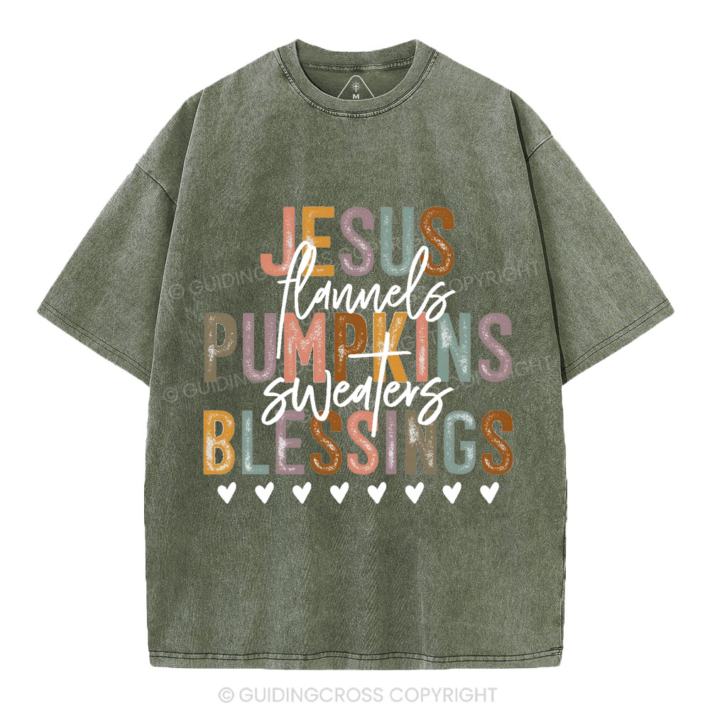 Jesus Pumpkins Blessings Christian Washed T-Shirt