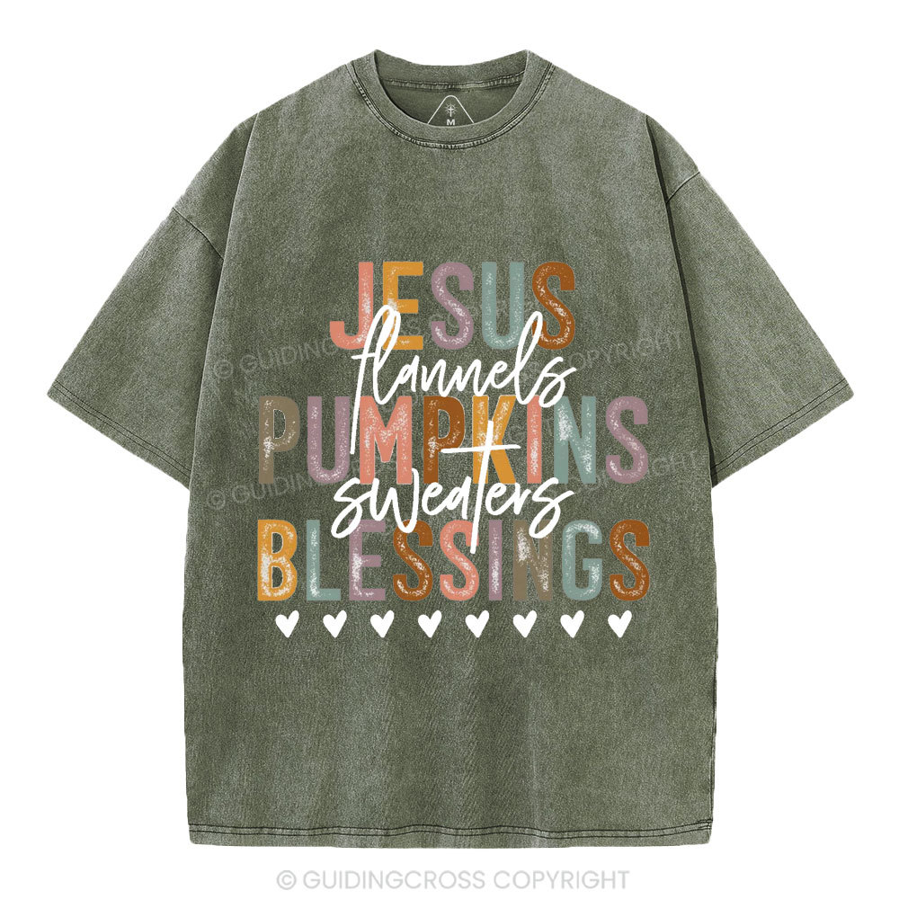 Jesus Pumpkins Blessings Christian Washed T-Shirt