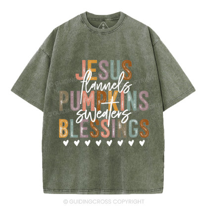 Jesus Pumpkins Blessings Christian Washed T-Shirt