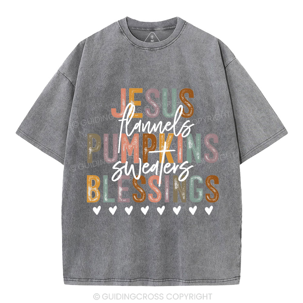Jesus Pumpkins Blessings Christian Washed T-Shirt
