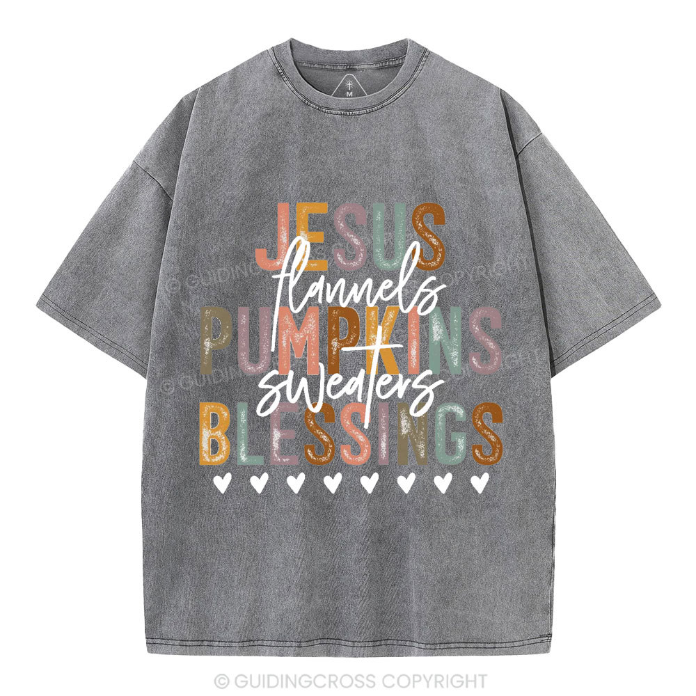 Jesus Pumpkins Blessings Christian Washed T-Shirt