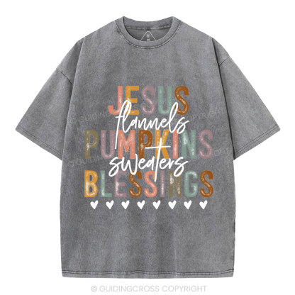 Jesus Pumpkins Blessings Christian Washed T-Shirt
