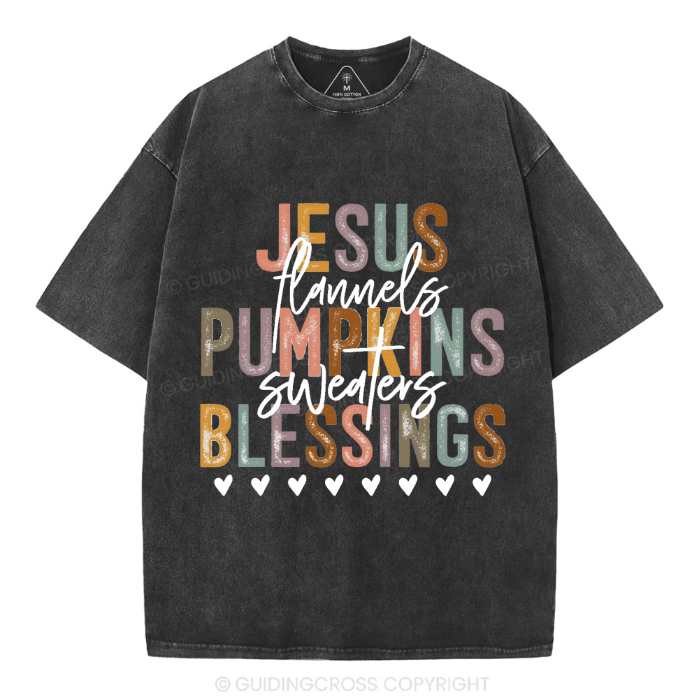 Jesus Pumpkins Blessings Christian Washed T-Shirt