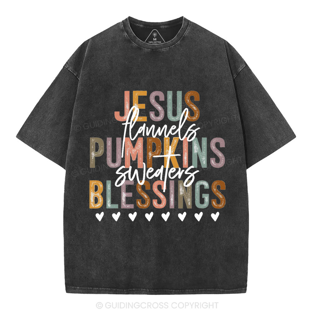 Jesus Pumpkins Blessings Christian Washed T-Shirt