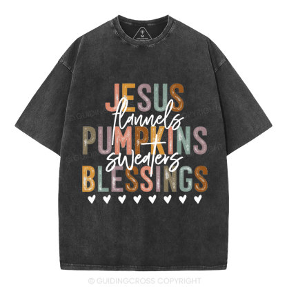 Jesus Pumpkins Blessings Christian Washed T-Shirt