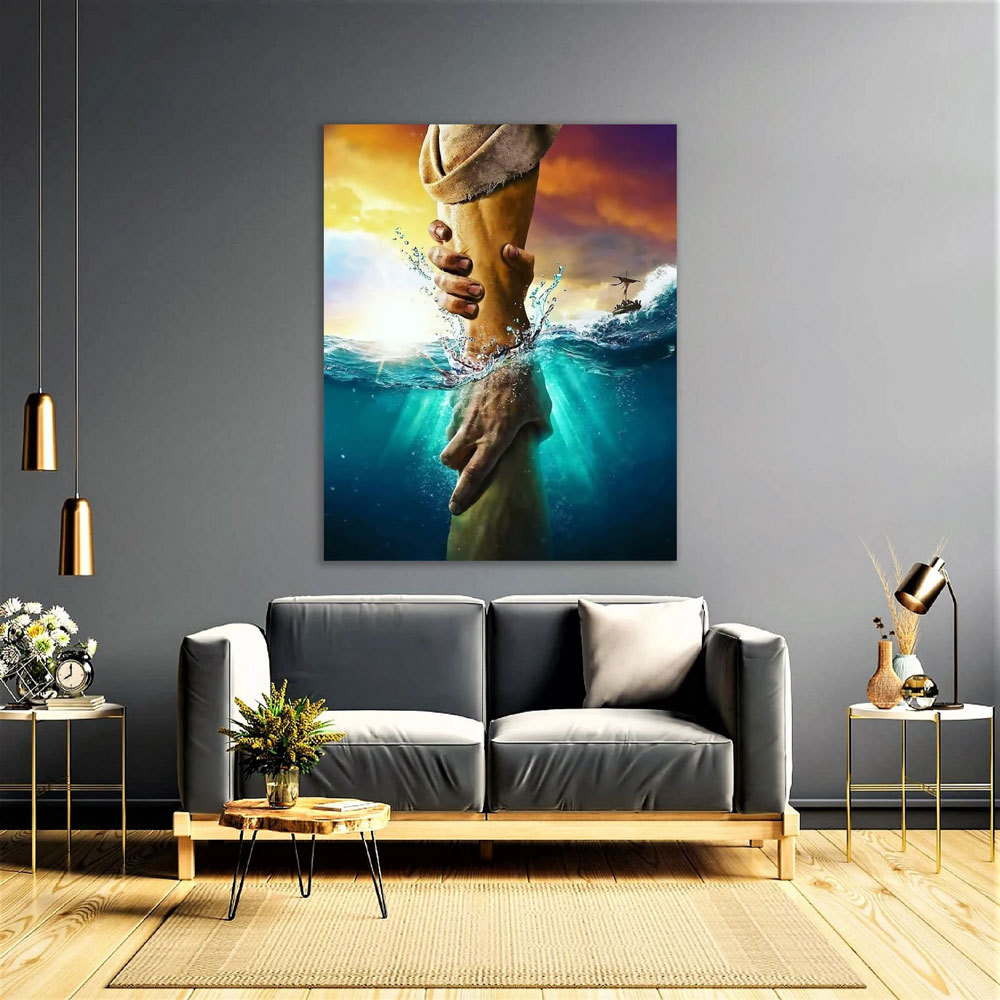 Jesus Reaching Into Water Christian Canvas Wall Art
