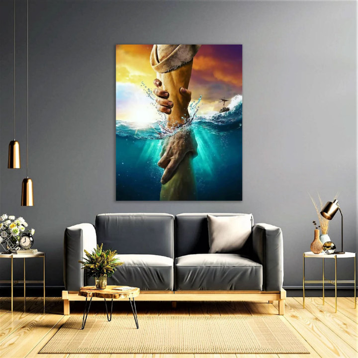 Jesus Reaching Into Water DIY Christian Canvas Wall Art Sale - GuidingCross