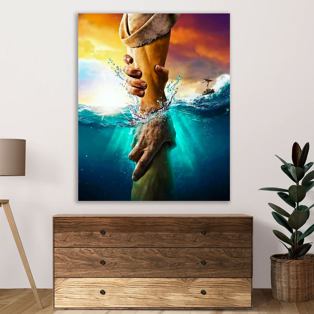 Jesus Reaching Into Water Christian Canvas Wall Art