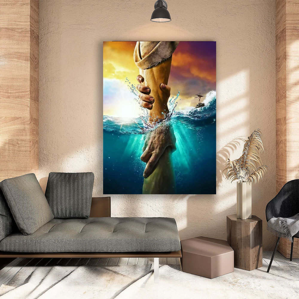 Jesus Reaching Into Water Christian Canvas Wall Art