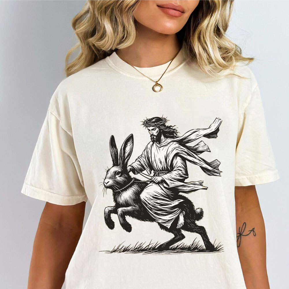 Jesus Riding Easter Bunny Funny Christian T-Shirt