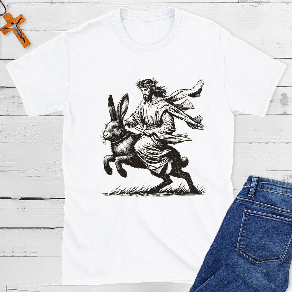 Jesus Riding Easter Bunny Funny Christian T-Shirt