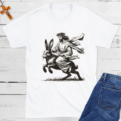 Jesus Riding Easter Bunny Funny Christian T-Shirt