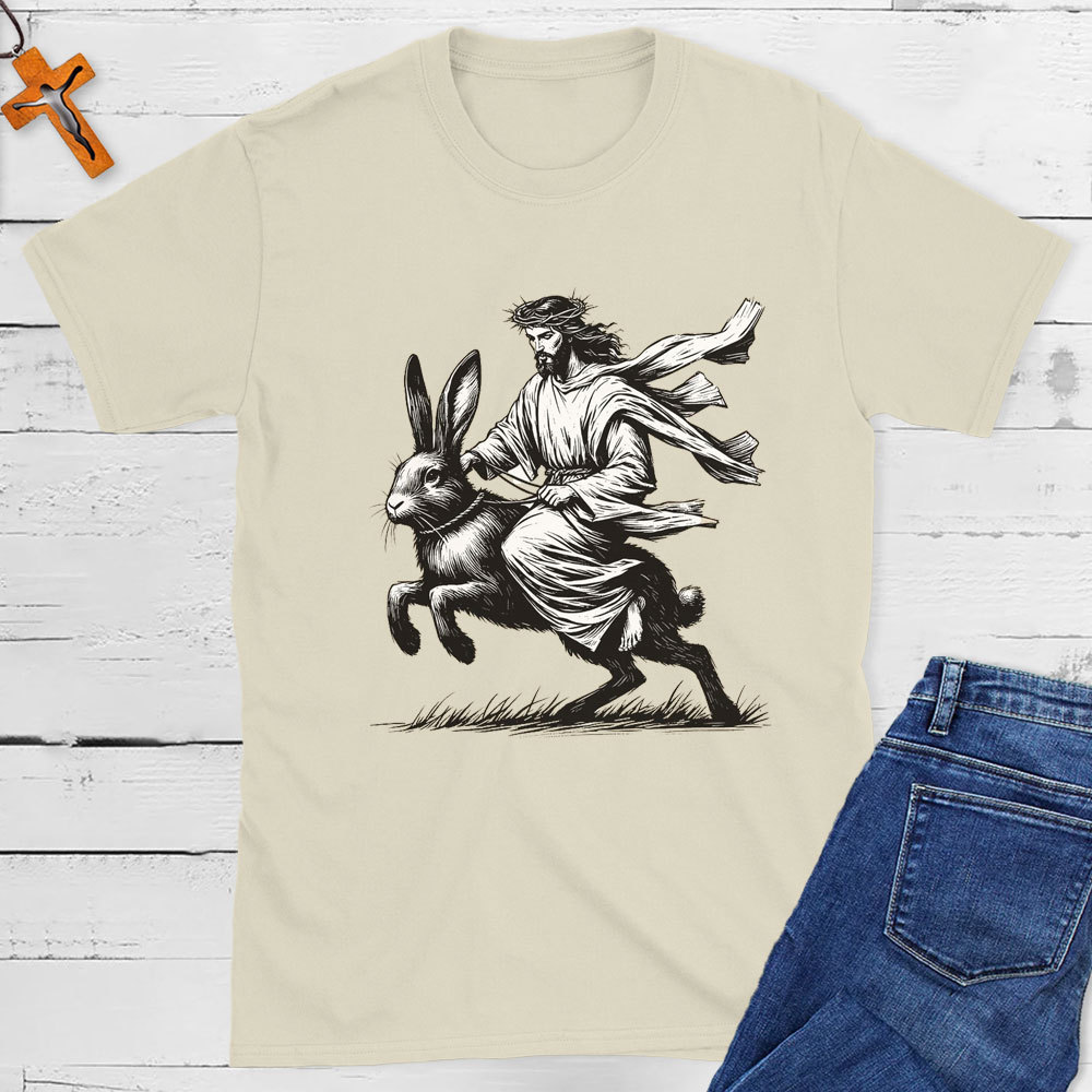 Jesus Riding Easter Bunny Funny Christian T-Shirt