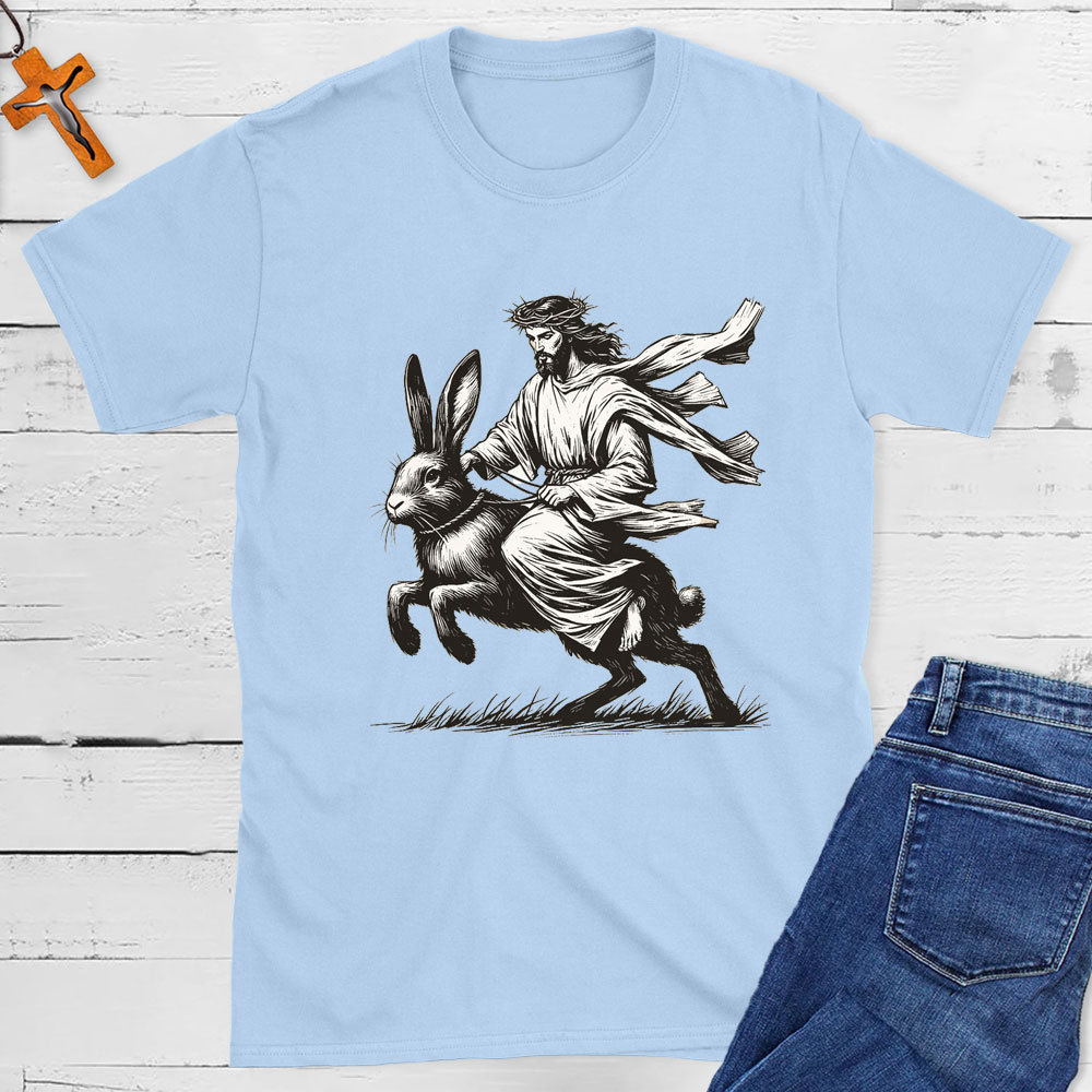 Jesus Riding Easter Bunny Funny Christian T-Shirt