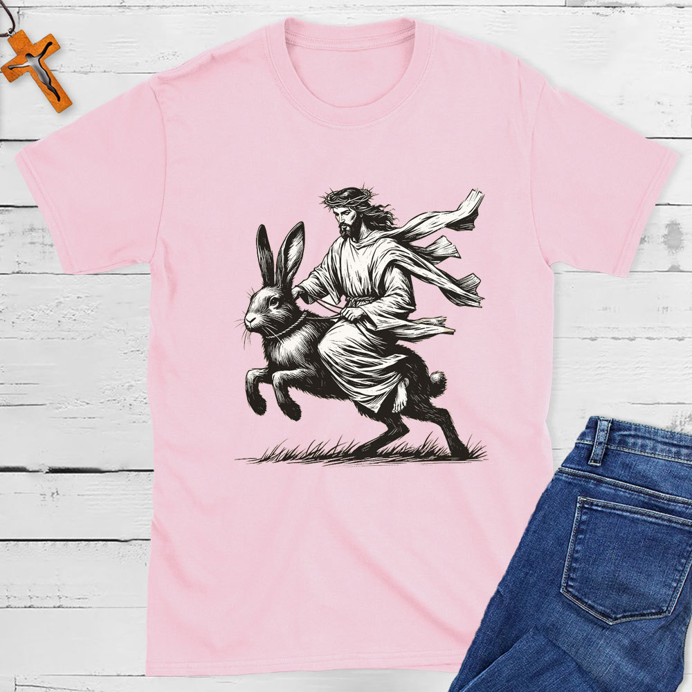 Jesus Riding Easter Bunny Funny Christian T-Shirt