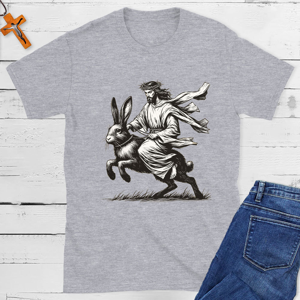Jesus Riding Easter Bunny Funny Christian T-Shirt