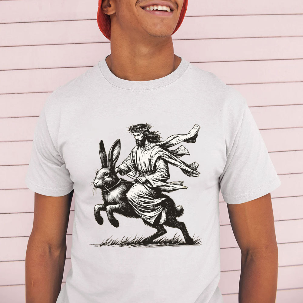 Jesus Riding Easter Bunny Funny Christian T-Shirt
