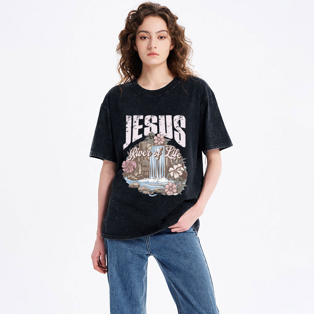 Jesus River Of Life Christian Washed  T-Shirt
