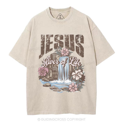 Jesus River Of Life Christian Washed  T-Shirt