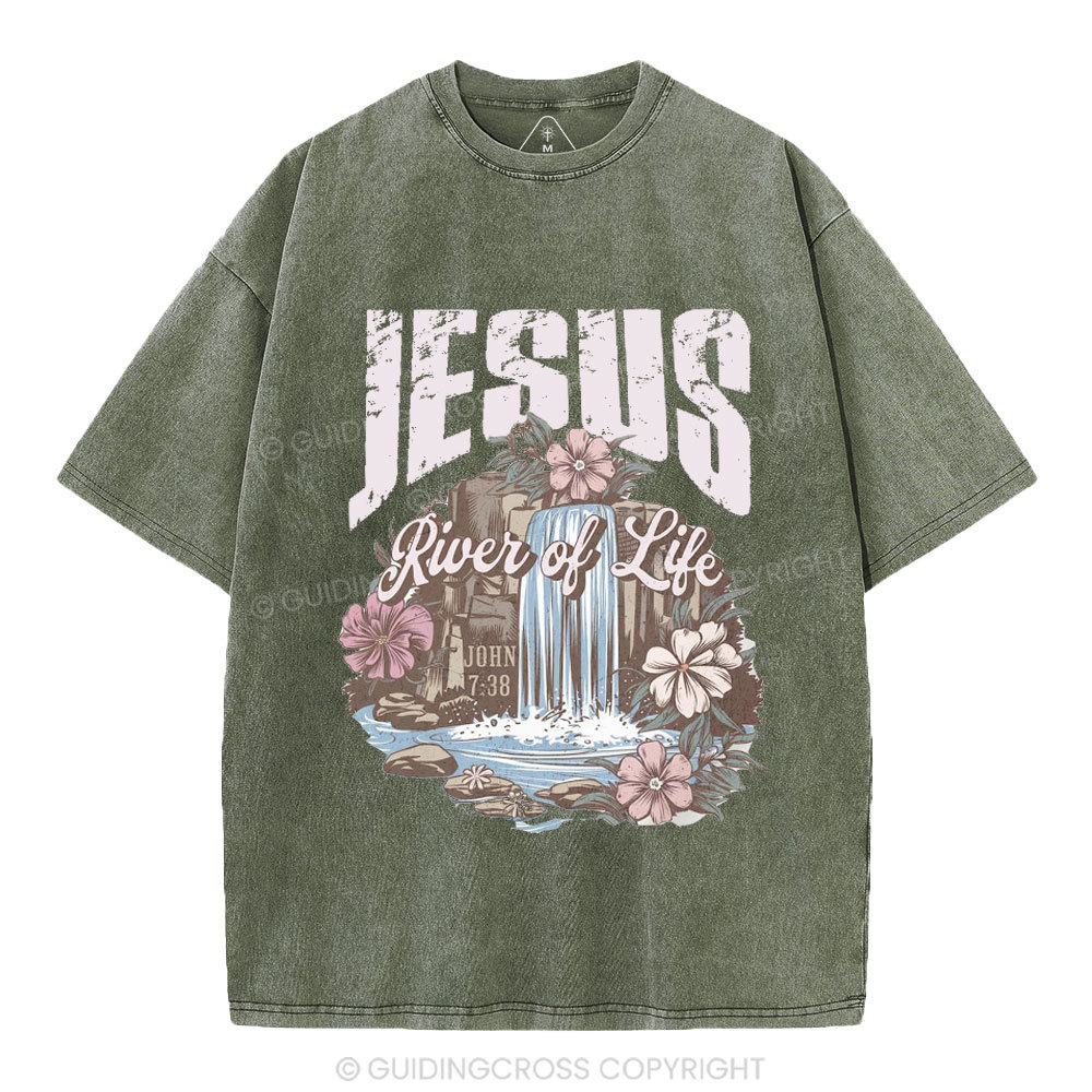 Jesus River Of Life Christian Washed  T-Shirt