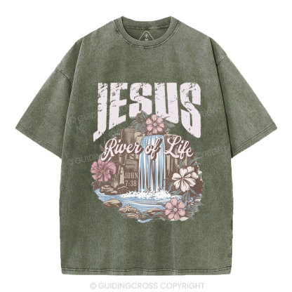 Jesus River Of Life Christian Washed  T-Shirt
