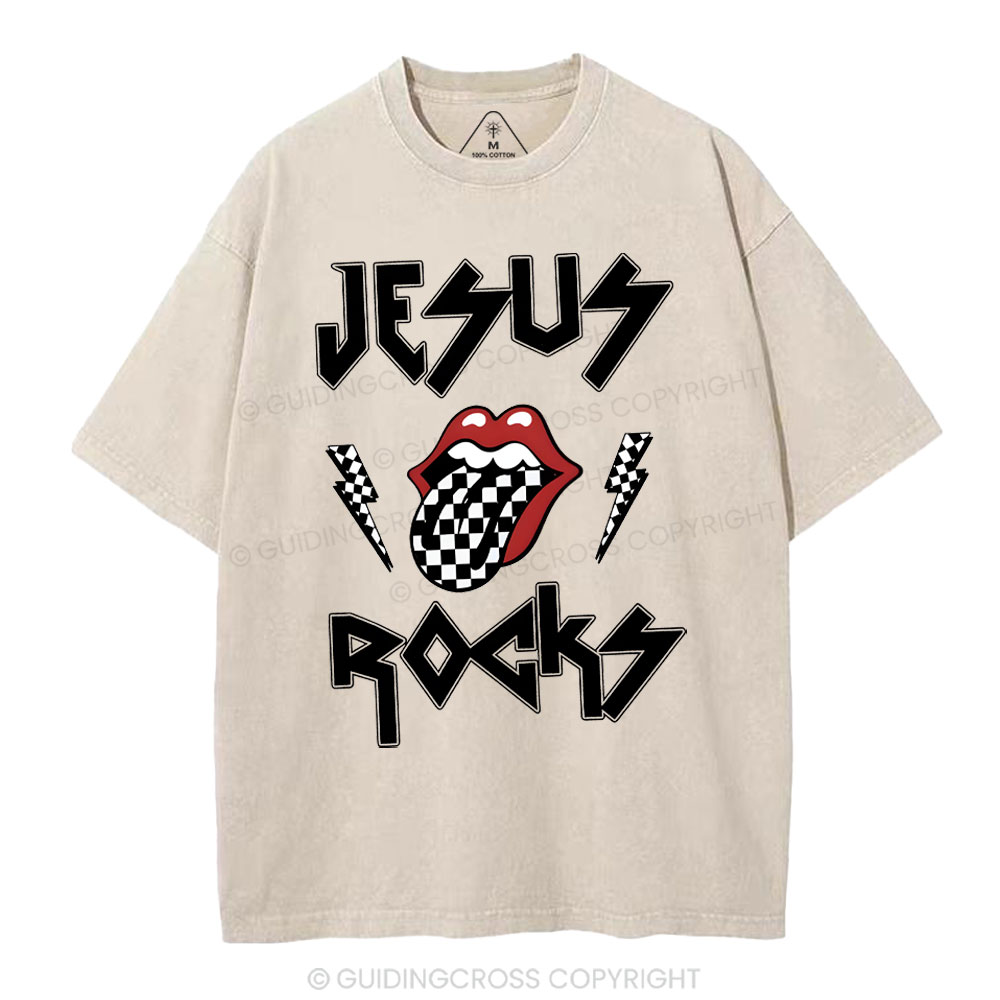 Jesus Rocks Christian Washed T-Shirt