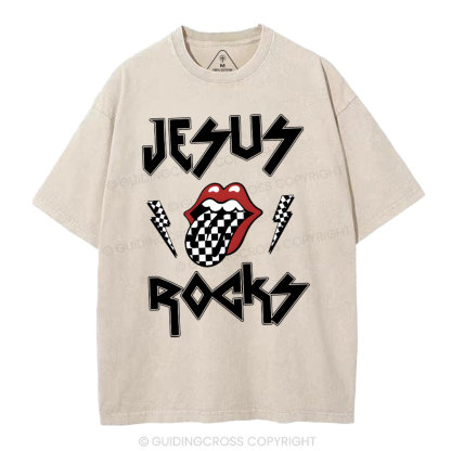 Jesus Rocks Christian Washed T-Shirt