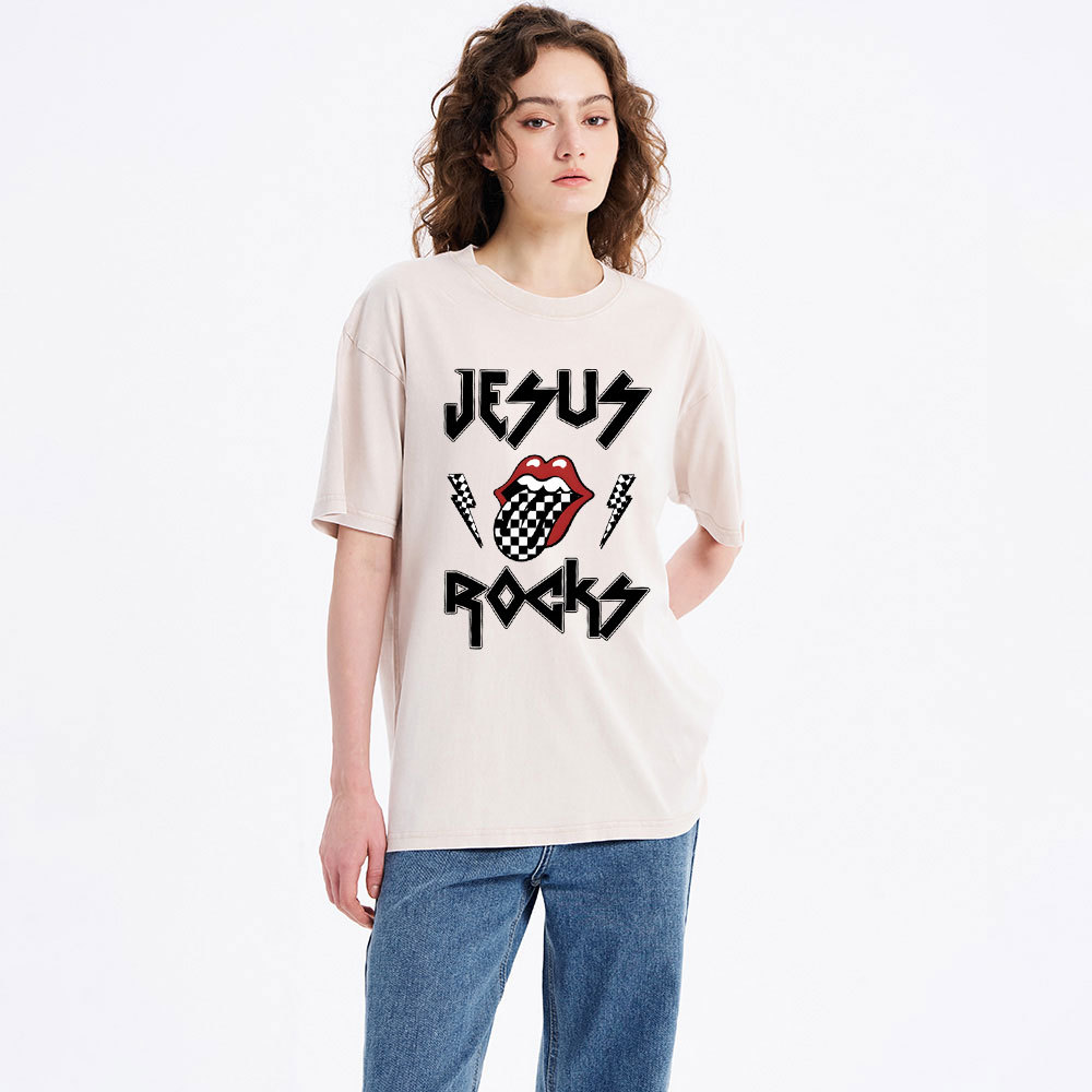 Jesus Rocks Christian Washed T-Shirt
