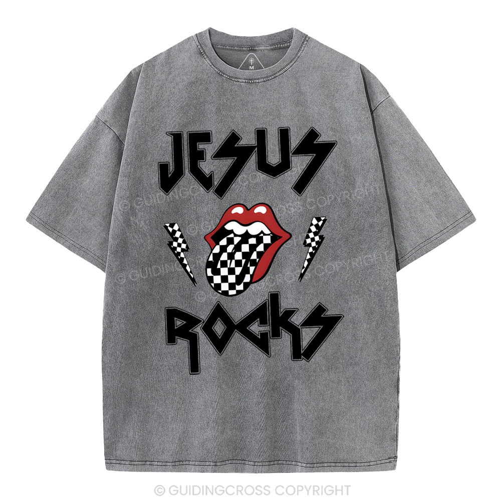 Jesus Rocks Christian Washed T-Shirt