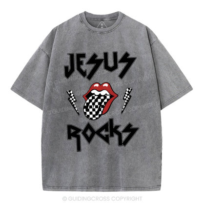 Jesus Rocks Christian Washed T-Shirt