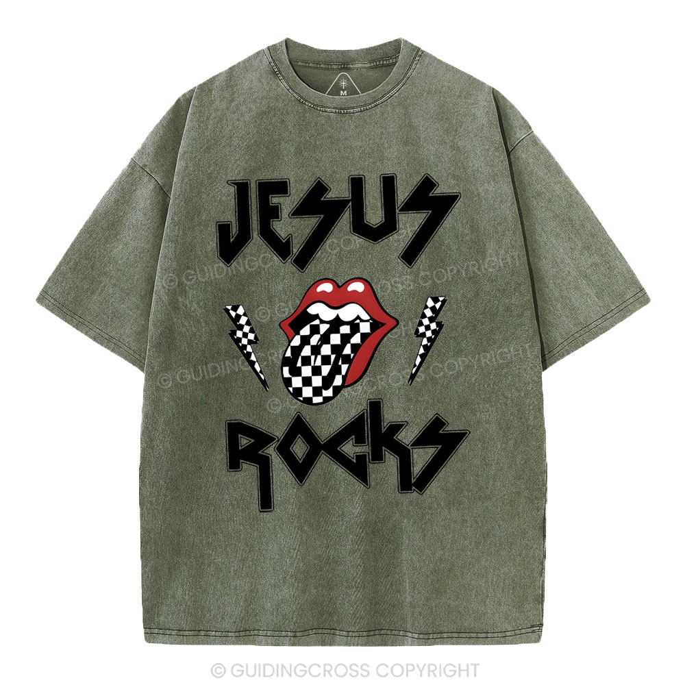 Jesus Rocks Christian Washed T-Shirt