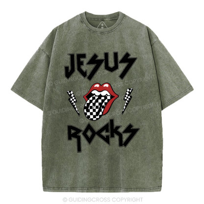Jesus Rocks Christian Washed T-Shirt