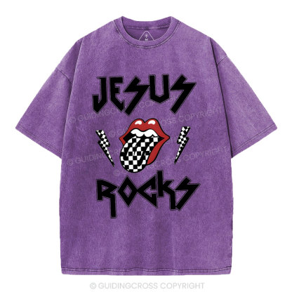 Jesus Rocks Christian Washed T-Shirt