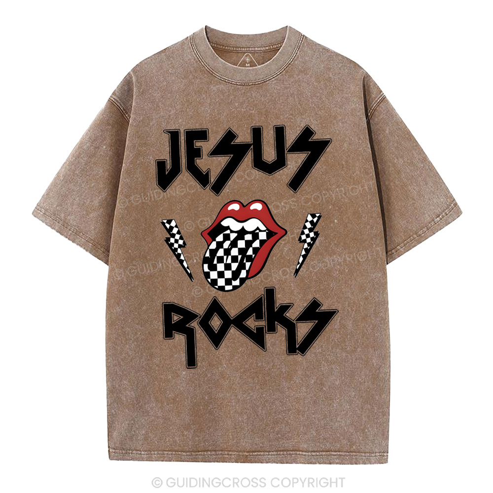 Jesus Rocks Christian Washed T-Shirt