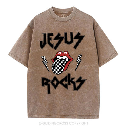 Jesus Rocks Christian Washed T-Shirt
