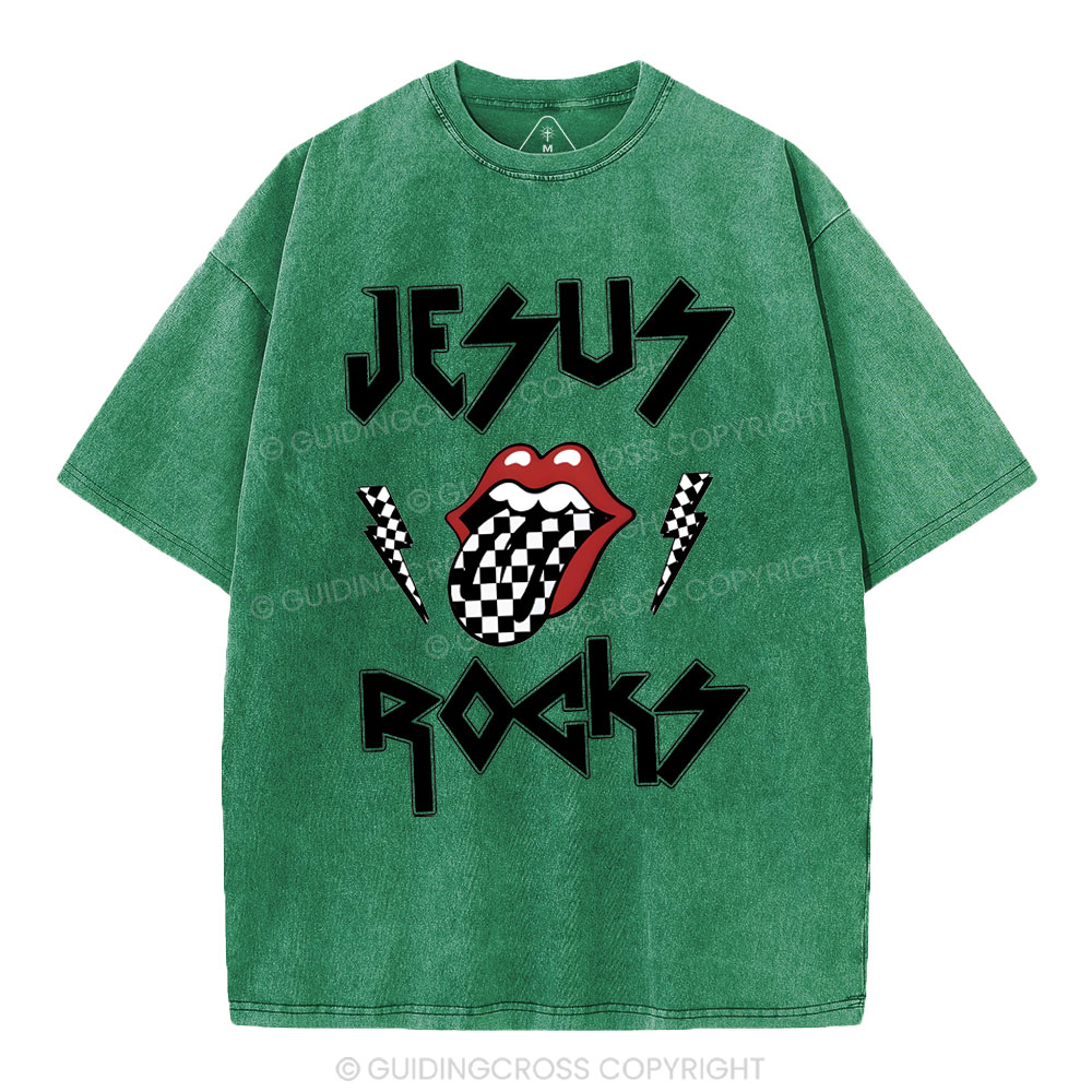 Jesus Rocks Christian Washed T-Shirt