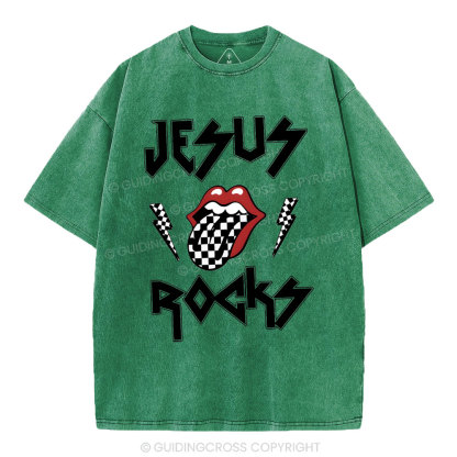 Jesus Rocks Christian Washed T-Shirt
