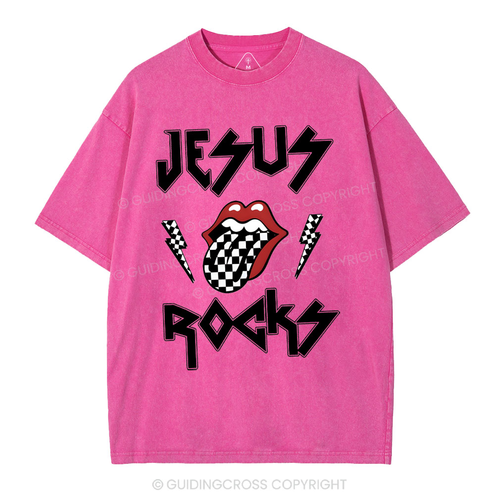 Jesus Rocks Christian Washed T-Shirt