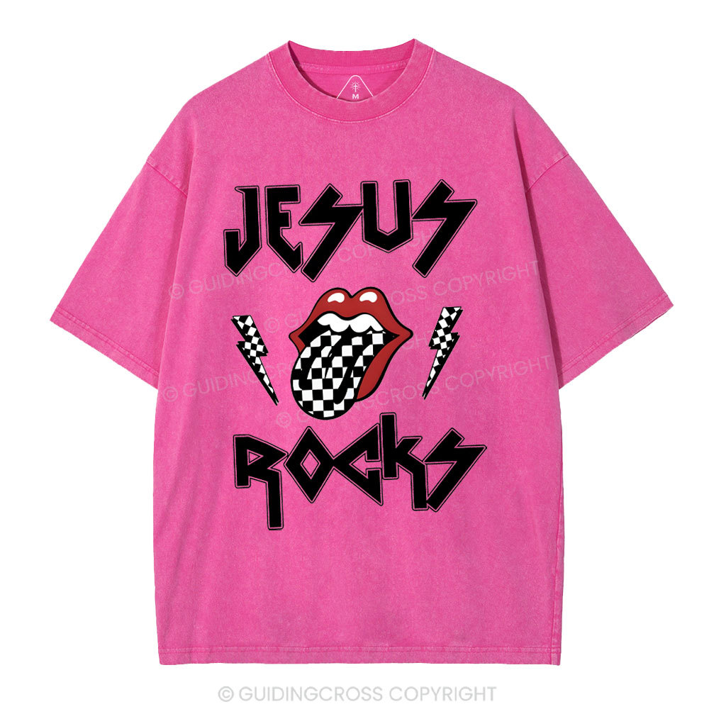 Jesus Rocks Christian Washed T-Shirt