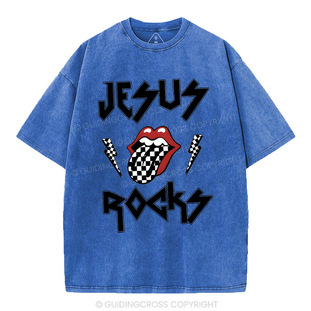 Jesus Rocks Christian Washed T-Shirt