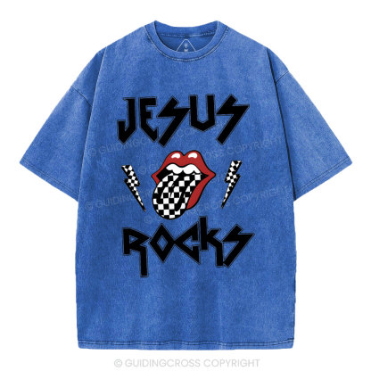 Jesus Rocks Christian Washed T-Shirt