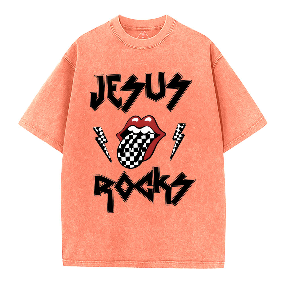 Jesus Rocks Christian Washed T-Shirt