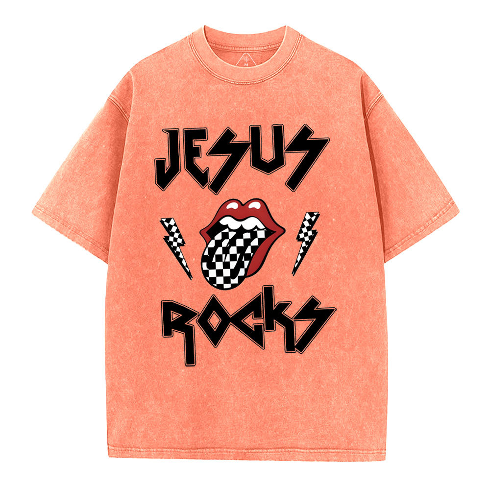 Jesus Rocks Christian Washed T-Shirt