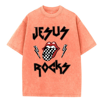 Jesus Rocks Christian Washed T-Shirt