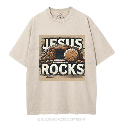 Jesus Rocks  Christian Washed T-Shirt