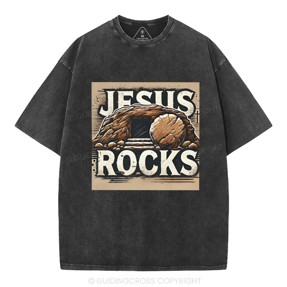 Jesus Rocks  Christian Washed T-Shirt