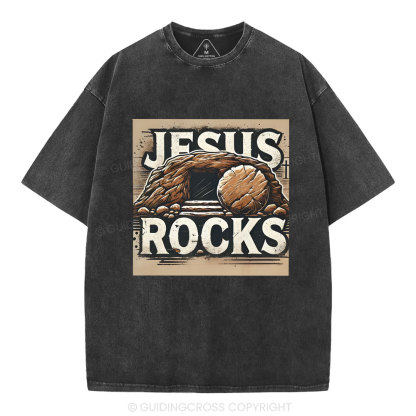 Jesus Rocks  Christian Washed T-Shirt